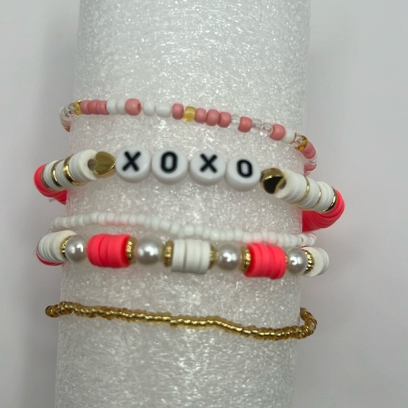 XOXO Letter Pink and Gold Valentine’s Bracelet Stack - Picture 2 of 4